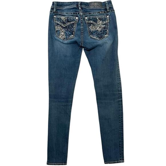 Miss Me Sequin Layered Cross Mid-Rise Easy Skinny Jeans - Picture 2 of 6